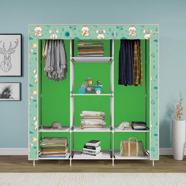 Plastic Printed Collapsible Wardrobe, Green