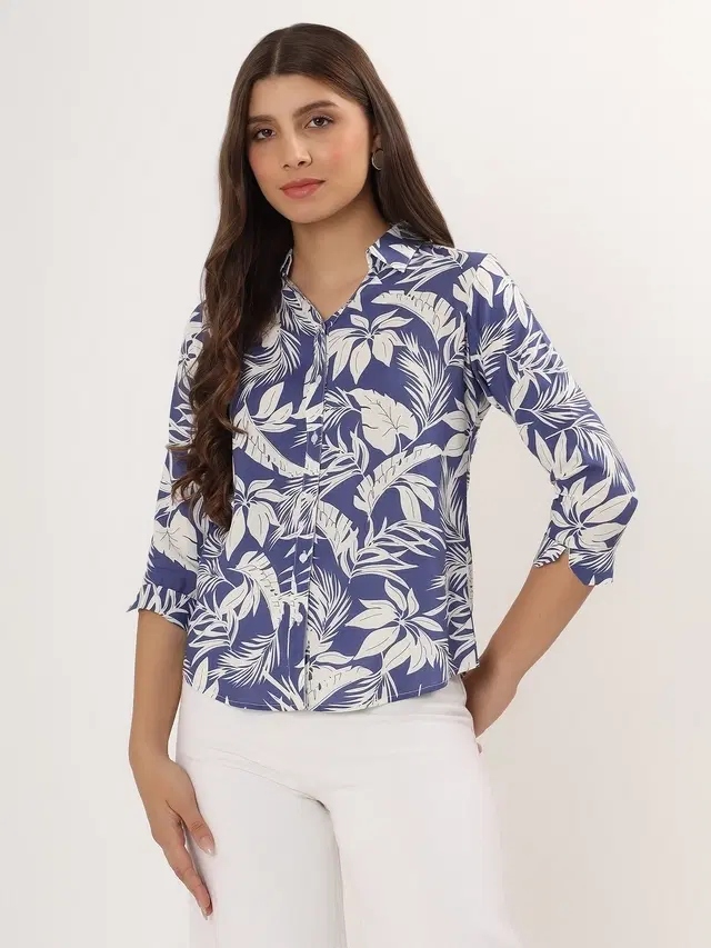 Rayon Printed Shirt for Women, Purple (M)