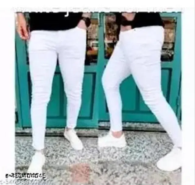 Denim Slim Fit Jeans for Men (White, 28)