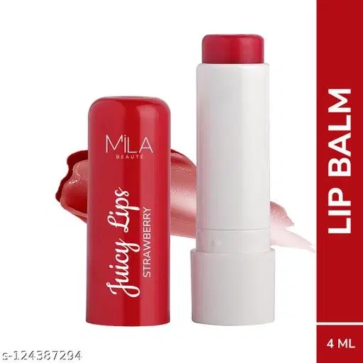 Mila Beaute Juicy Lip Balm, Lip Balm With Spf 15, Lip Care For Women & Girls, 12 Hr Moisture & Shine, Sooth Dry & Chapped Lips, Tinted Lip Balm, 4 ml (Strawberry)