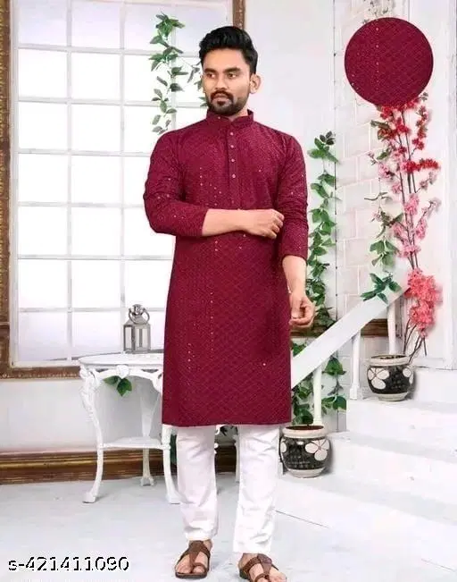 Embellished Rayon Kurta Set for Men (XXS)