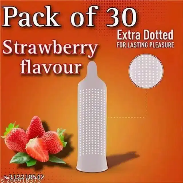 Xebok Strawberry Flavoured Full Dotted Condoms, Pack of 30