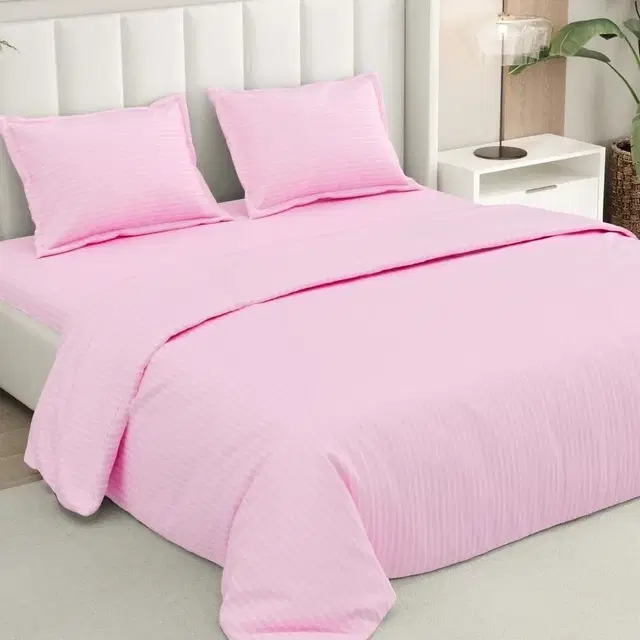 Rivermoor Premium Satin Stripes Bedsheet, Double Bed Bedsheet With 2 Pillow Cover Set, 200 Tc Microfiber Ultra Soft Satin Bedsheets, Gift For Couples, Romantic Dates, Wedding, Pink, 90x98 In