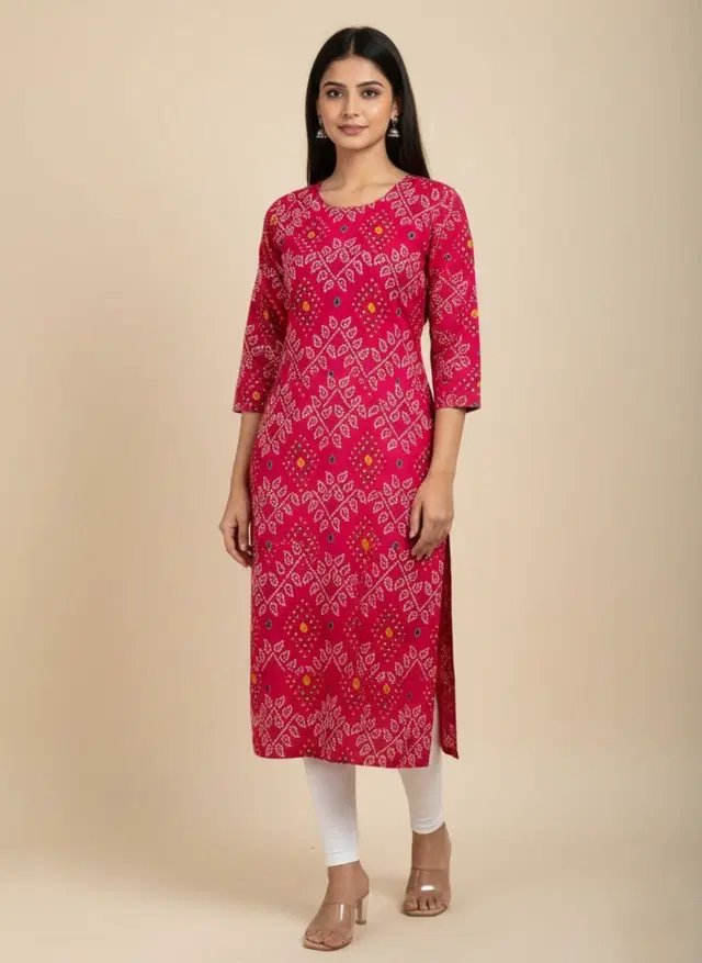 Cotton Blend Printed Kurti for Women, Red (M)