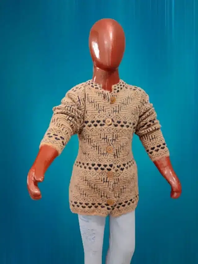 Wool Self Design Sweater for Girls (Beige, 7-8 Years)