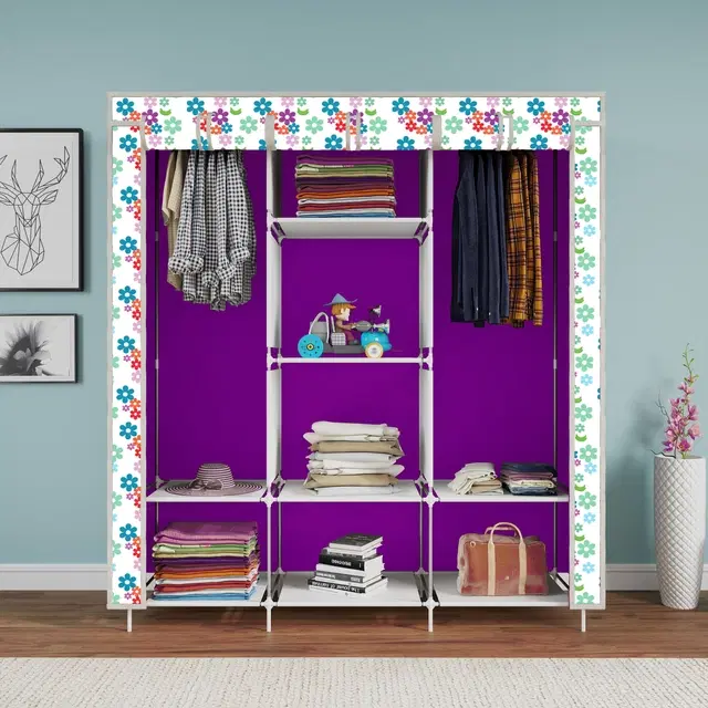 Plastic Printed Collapsible Wardrobe, Purple