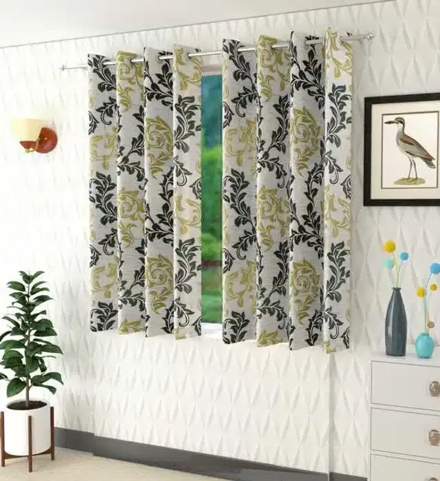 Window Curtain, Pack of 2, Green, 4X5 Feet