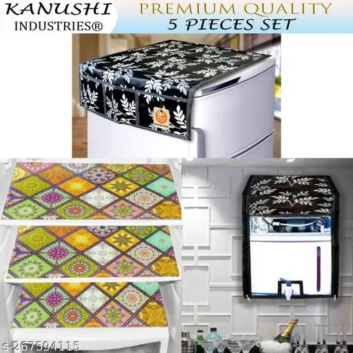 KANUSHI Industries® 1 water purifier cover + 1 Pc Fridge cover/Refrigerator cover + PVC Fridge Mats Set Of 3 / Refrigerator Mats (RO-FRI-BLACK-SMALL-LEVS+M-22)