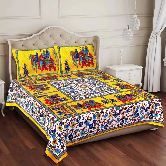 Cotton Double Bed sheets With 2 Pillow Cover (Multicolour) Set Of 1