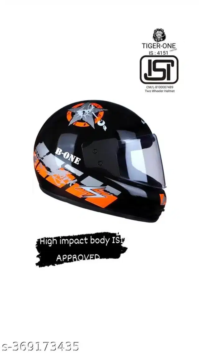 Full Face Helmet for Men & Women, Black & Orange