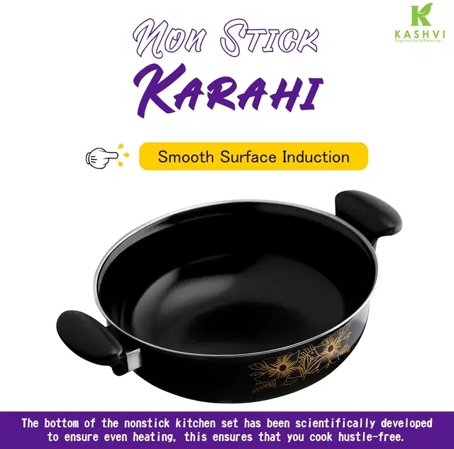 Cast Iron Kadai, Black, 28 cm