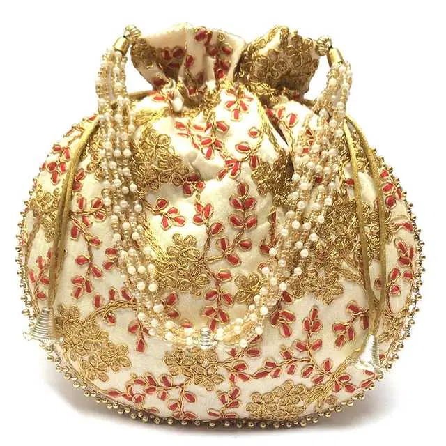 Cotton Silk Ethnic & Traditional Handheld Potli for Women, Gold, A-30