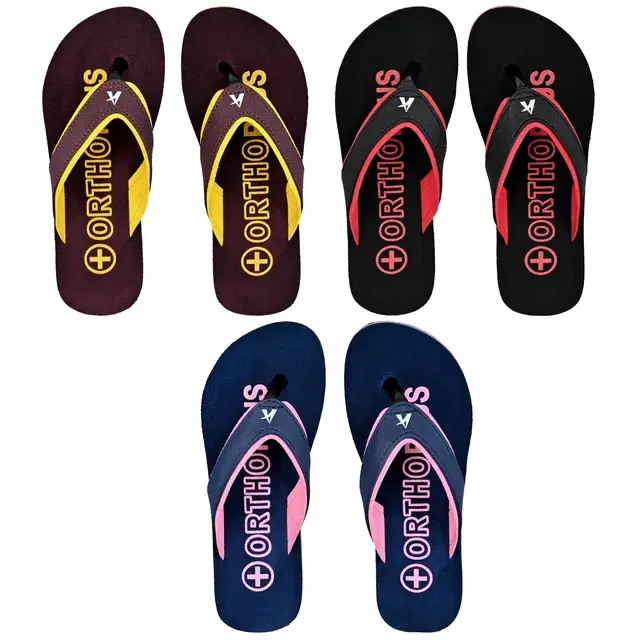 Flip-Flops for Women, Pack of 3 (Multicolour, 3)