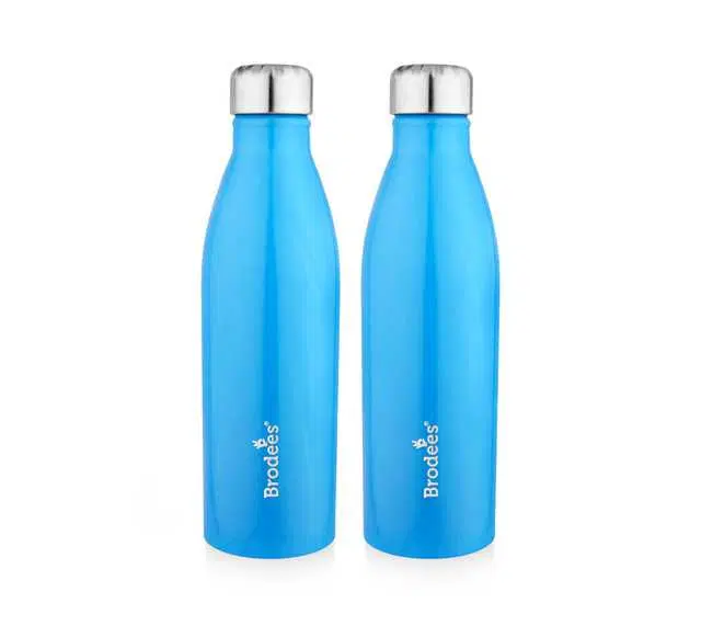 Brodees Ozone Stainless Steel Bottle, Set Of 2 Pcs, 1000 ml Of Each, Blue, A-48