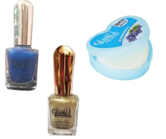 Combo of Glam21 Nail Polish, 2 Pcs with Nail Polish Remover Wipes, Multicolor, Set of 3