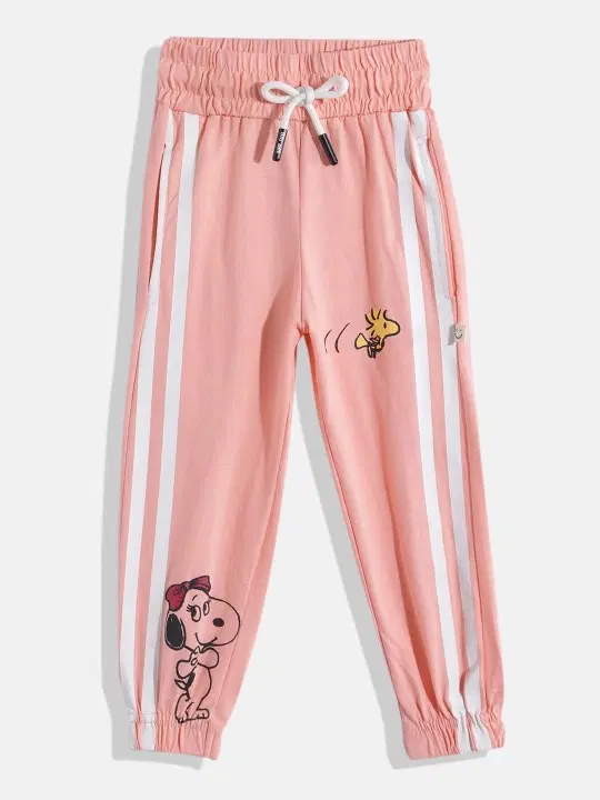 Cotton Striped Trackpants for Girls, Pink (3-4 Years)