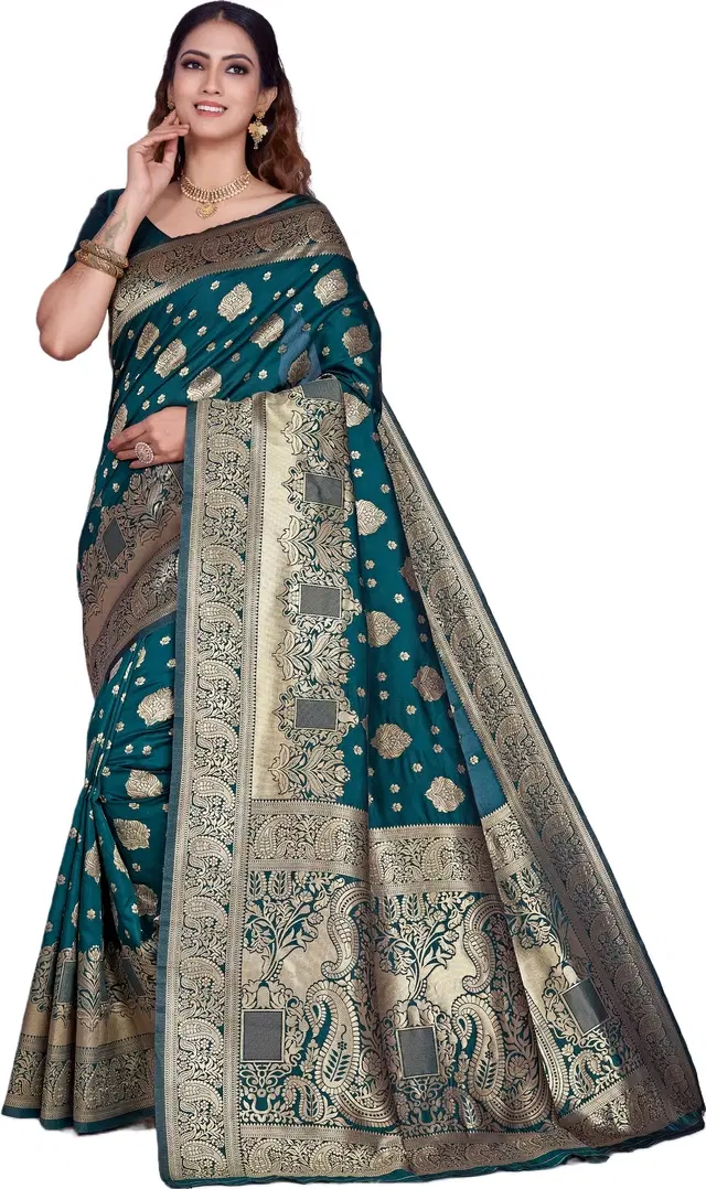 Silk Woven Design Saree for Women, Bottle Green (6.3 m)