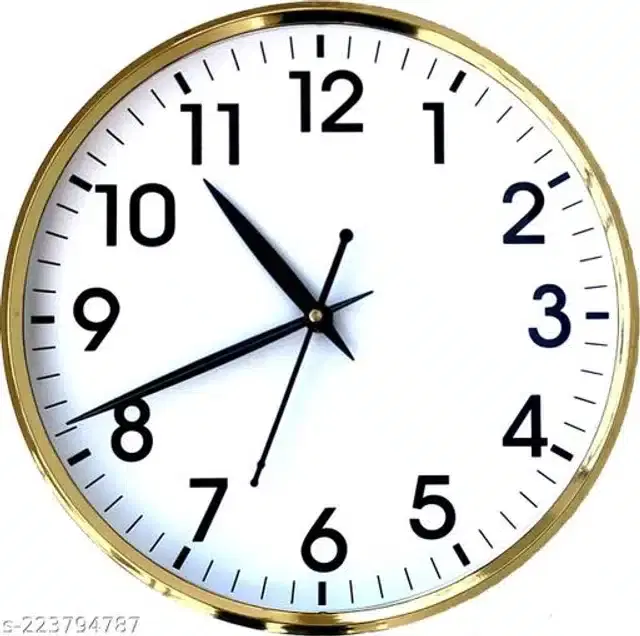 Plastic Analog Wall Clock, Gold & White