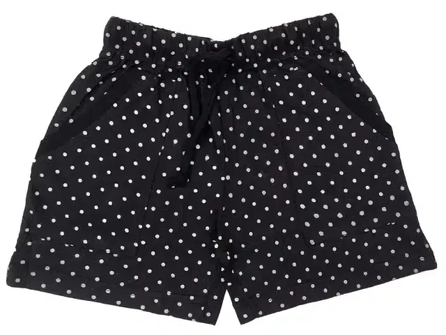 Cotton Blend Polka Dot Printed Shorts for girls (Black, 2-3 Years)