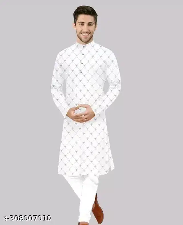Cotton Kurta for Men (White, S)