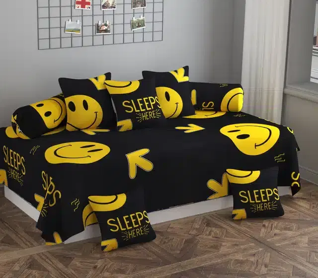 Microfiber Diwan Cover Set, Black, Pack of 8