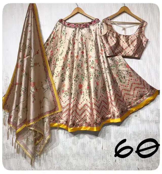 Digital Printed Unstitched Lehenga Choli for Women (Rose Gold)