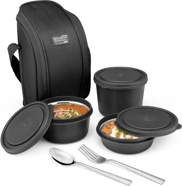 Stainless Steel Microwave Safe Lunch Box Set, Black, Set of 1