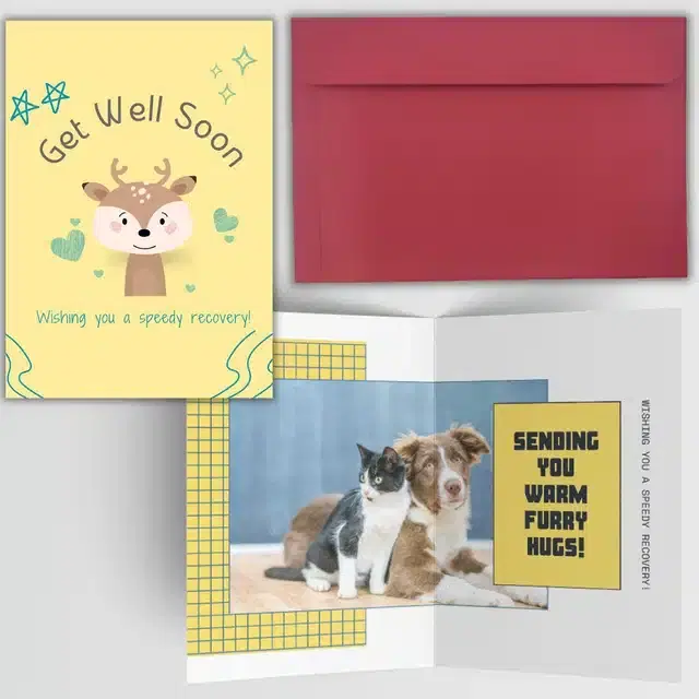Get Well Soon Printed Card with Envelope, Multicolor, Set of 1