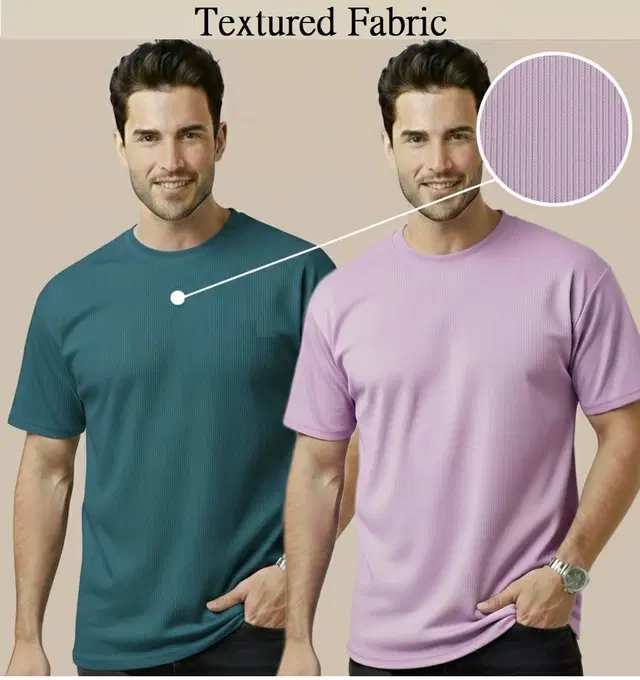 Polyester Round Neck T-shirt for Men, Multicolour, Pack of 2 (M)