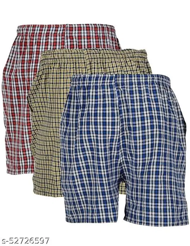 Cotton Blend Shorts for Mens, Pack of 3 (Multicolor, M)