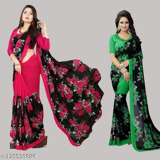 Georgette Printed Saree for Women, Pack of 2, Multicolor (6.3 m)