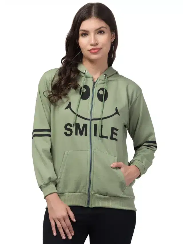 Full Sleeves Printed Hoodie for Women (Green, L)