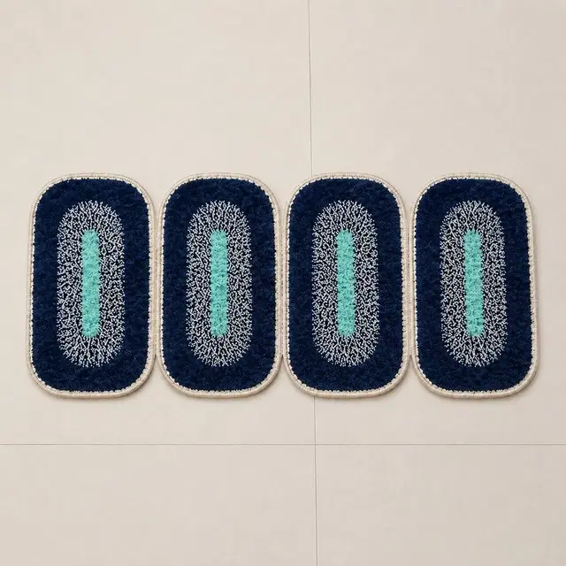 Alaqsa Cotton Rectangle Mat [13x20 inch] Pack of 4 Navy Blue