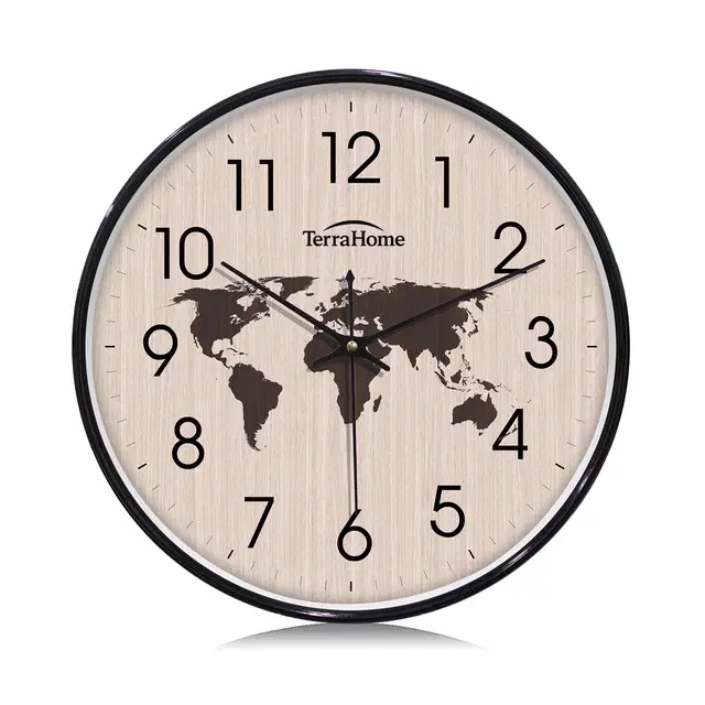 TerraHome Sweep Silent Paper Dial Wall Clock 13in Premium World Map
