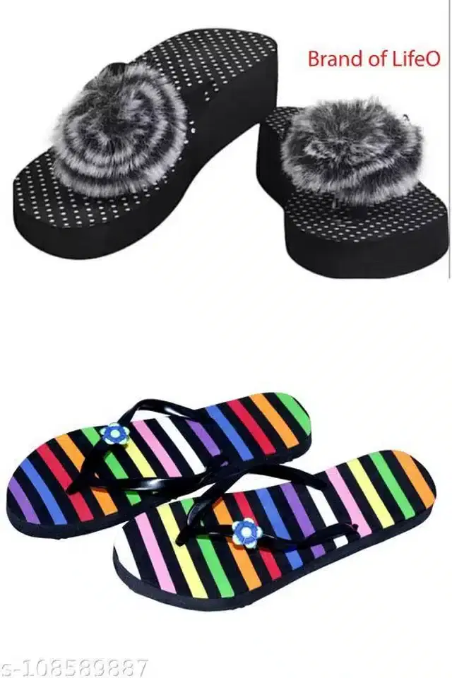 Slippers for Women, Set of 2 (Multicolor, 3)