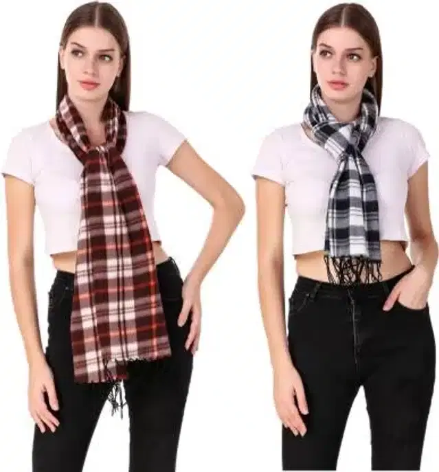Checkered Muffler for Unisex, Pack of 2 (Grey & Brown)