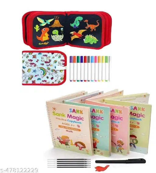 Combo of 4 Pcs Books, 10 Refill, 1 Pen, 1 Grip & Painting Kit, Multicolor, Set of 5