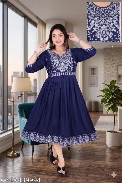 Gown Kurti for Women (Blue, XS)