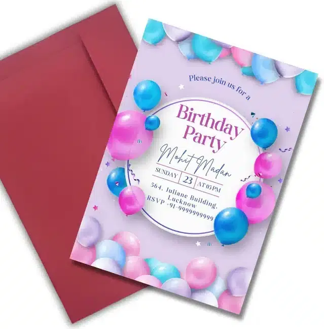 Birthday Party Greetings with Envelope, Multicolor