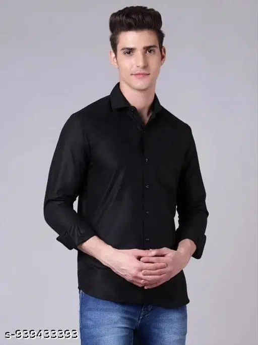 Solid Shirt for Men (Black, M)