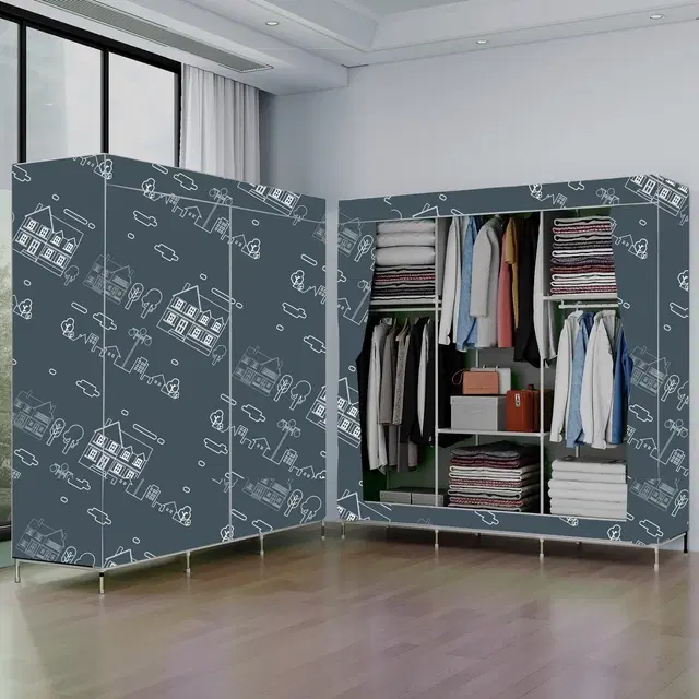 Plastic Printed Collapsible Wardrobe, Grey