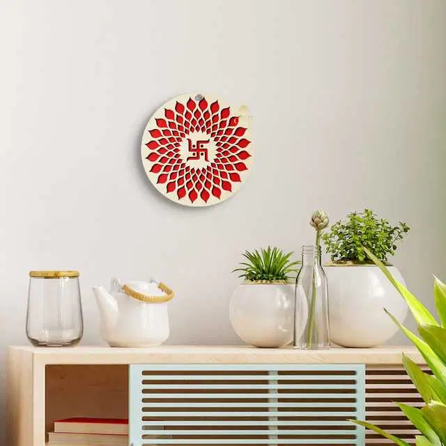 Swasthik Wall Hanging And Wall Art For Home Indoors & Outdoors Decoration, Red, 8 X 8 X 8 Inches, Du-064