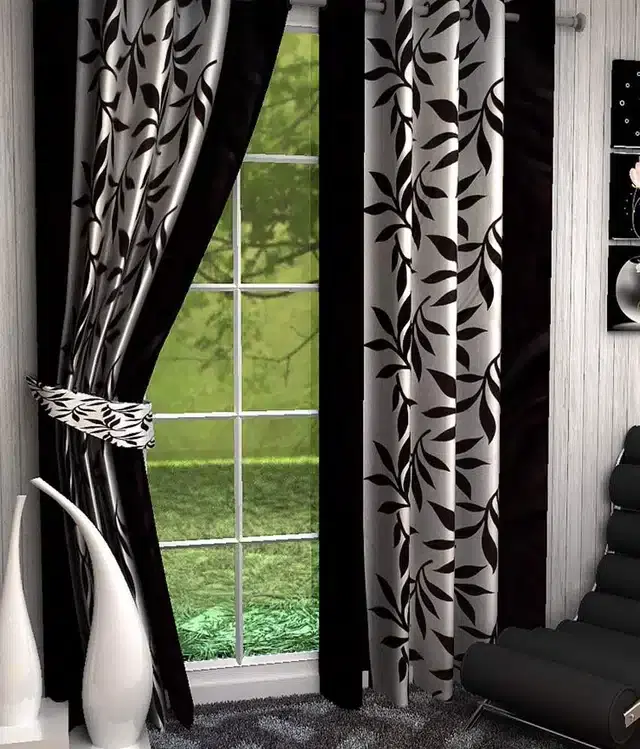 Window Curtains, Pack of 2, Black, 4x7 feet