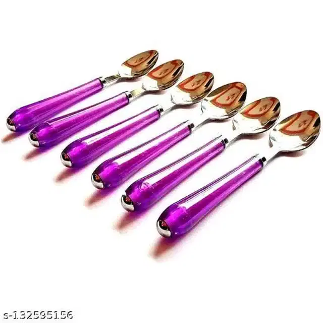 Stainless Steel Table Spoon Set, Purple, Pack of 6