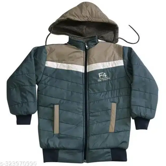 Nylon Full Sleeves Hooded Jacket for Girls (Beige & Dark Grey, 6-9 Months)