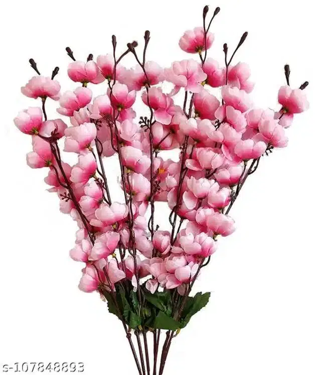 Polyester Artificial Flowers Bunch, Pink & Green
