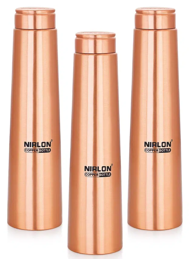 Nirlon Neera Copper / Tamba Water Bottle, 1000Ml, 3 Piece, Copper | Leak Proof | Office Bottle | Gym Bottle | Yoga Bottle | Home | Kitchen | Hiking | Treking Bottle | Travel Bottle