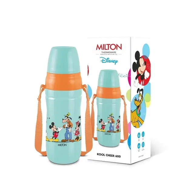 Milton Disney Kool Cheer 600 Plastic Insulated Thermo Water Bottle with Straw for School Kids I Food Grade, Leak Proof Lid with Hands free sipper, Easy to Carry Loop, Picnic, BPA Free, 520 ml, Pink