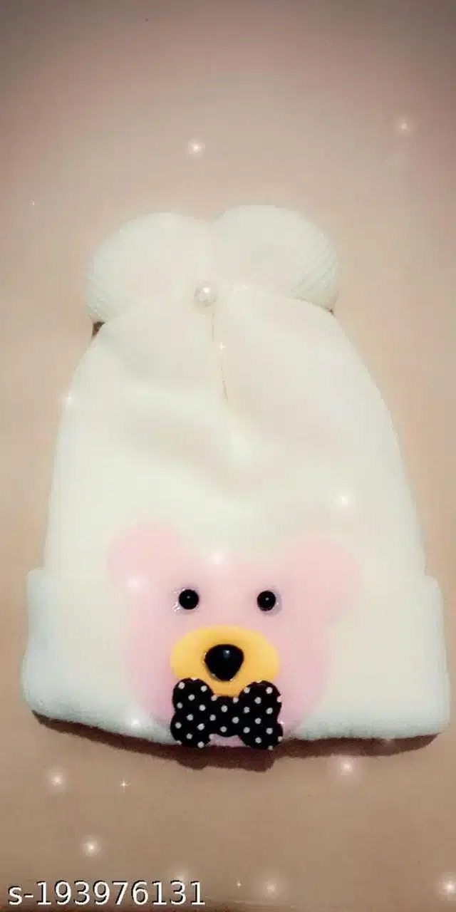 Woolen Cap for Kids (White, 0-3 Months)