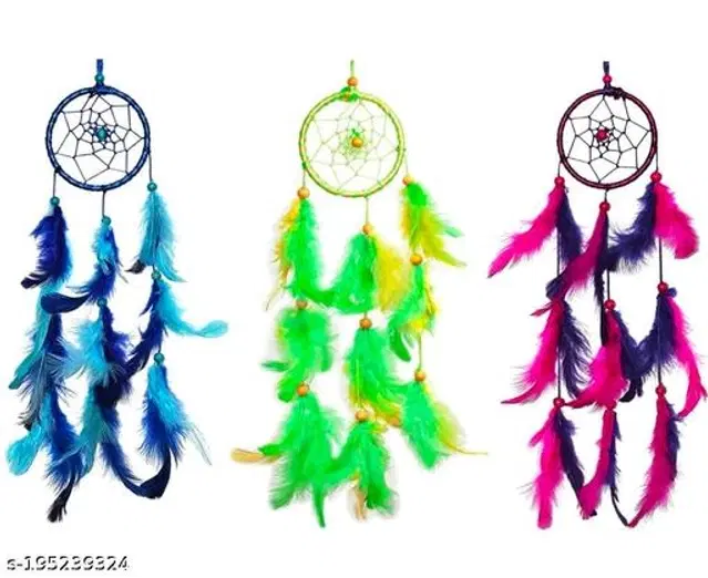 Feather Wall Hanging Dream Catcher, Multicolor, Pack of 3